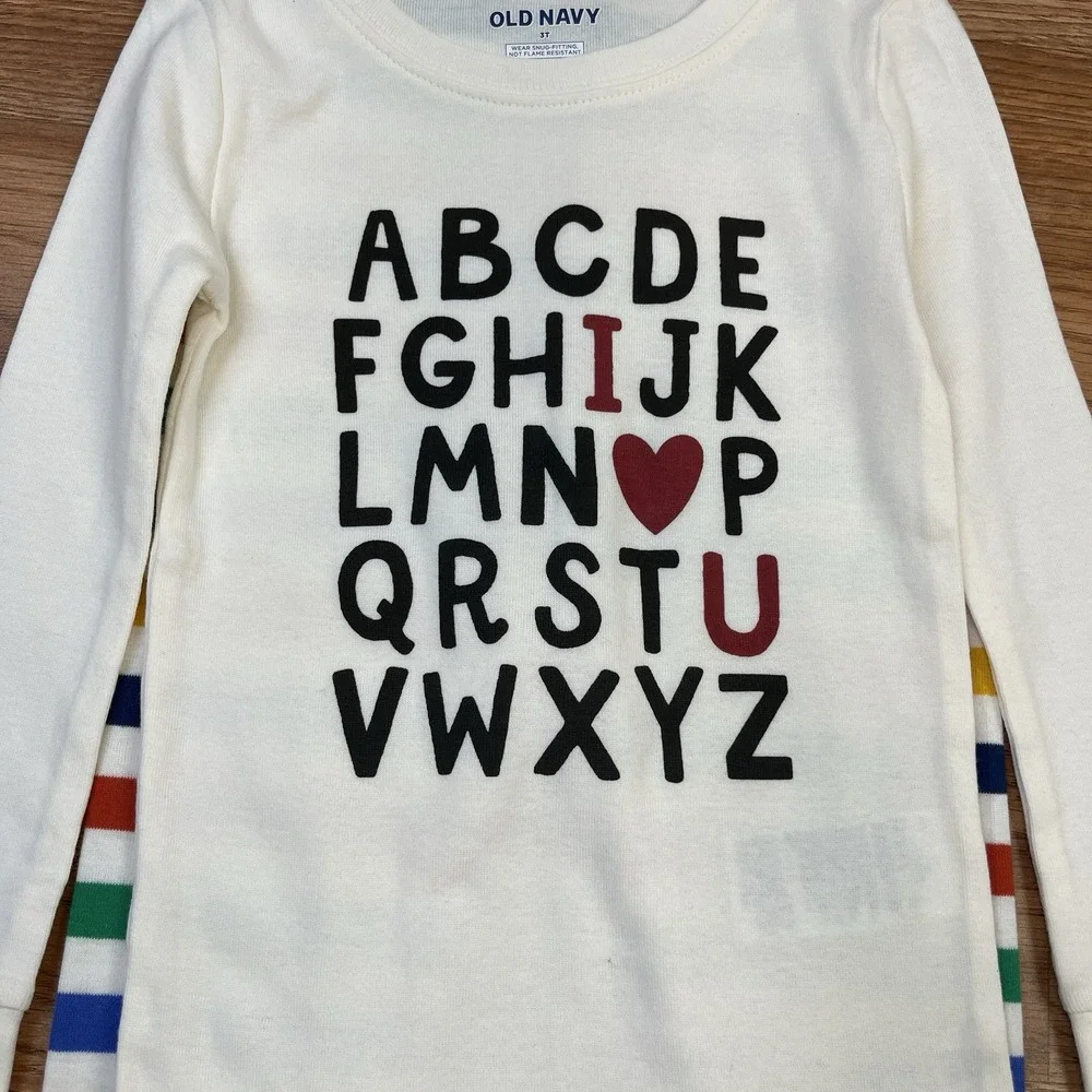 Old Navy Unisex Toddler Pajamas Alphabet Stripes Long Sleeves Size 3t NEW‎